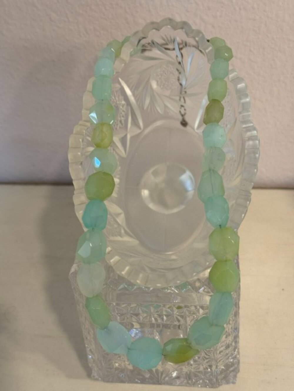 Chunky faceted blue and green chalcedony beaded necklace